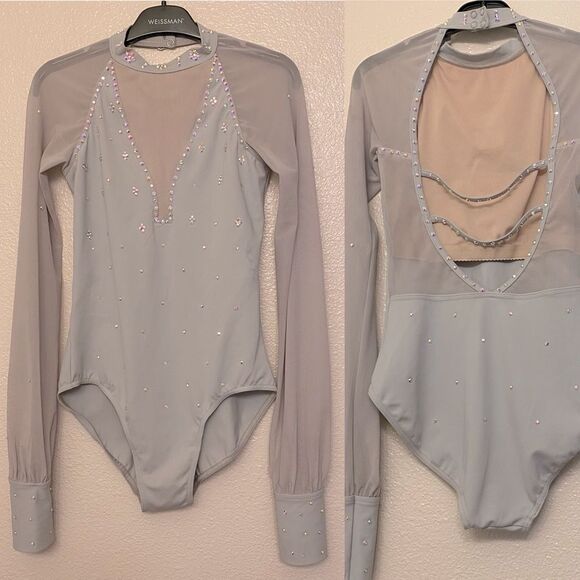 Weissman solo custom Dance costume gray Long Poet Sleeve Leotard MT11817 SA - Picture 1 of 12